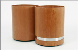 Tall round timber veneered plant containers